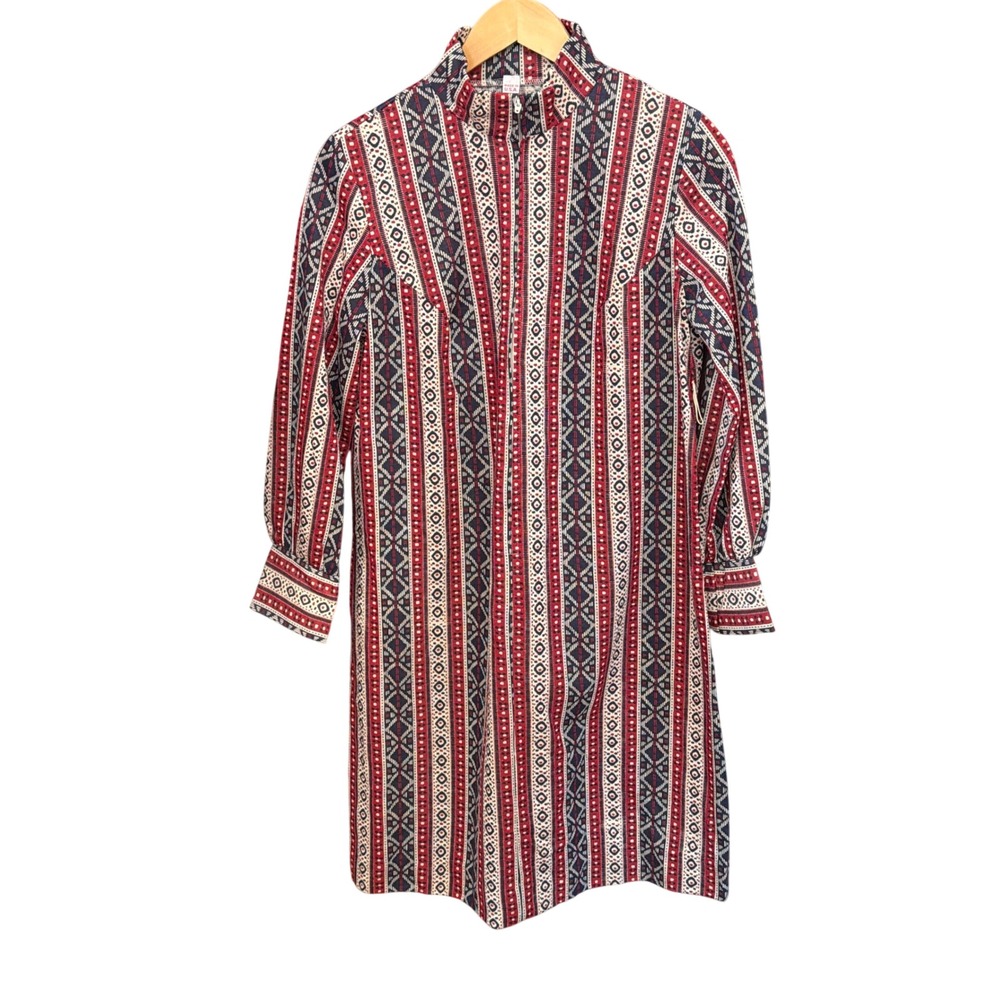 Vintage 70's Shift Dress Bohemian Geometric Red White Blue Preppy Americana